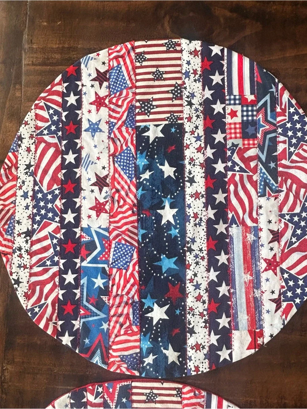 TABLE PLACEMATS  15” Round (SET OF 4) HANDMADE Patriotic Stars & Flags